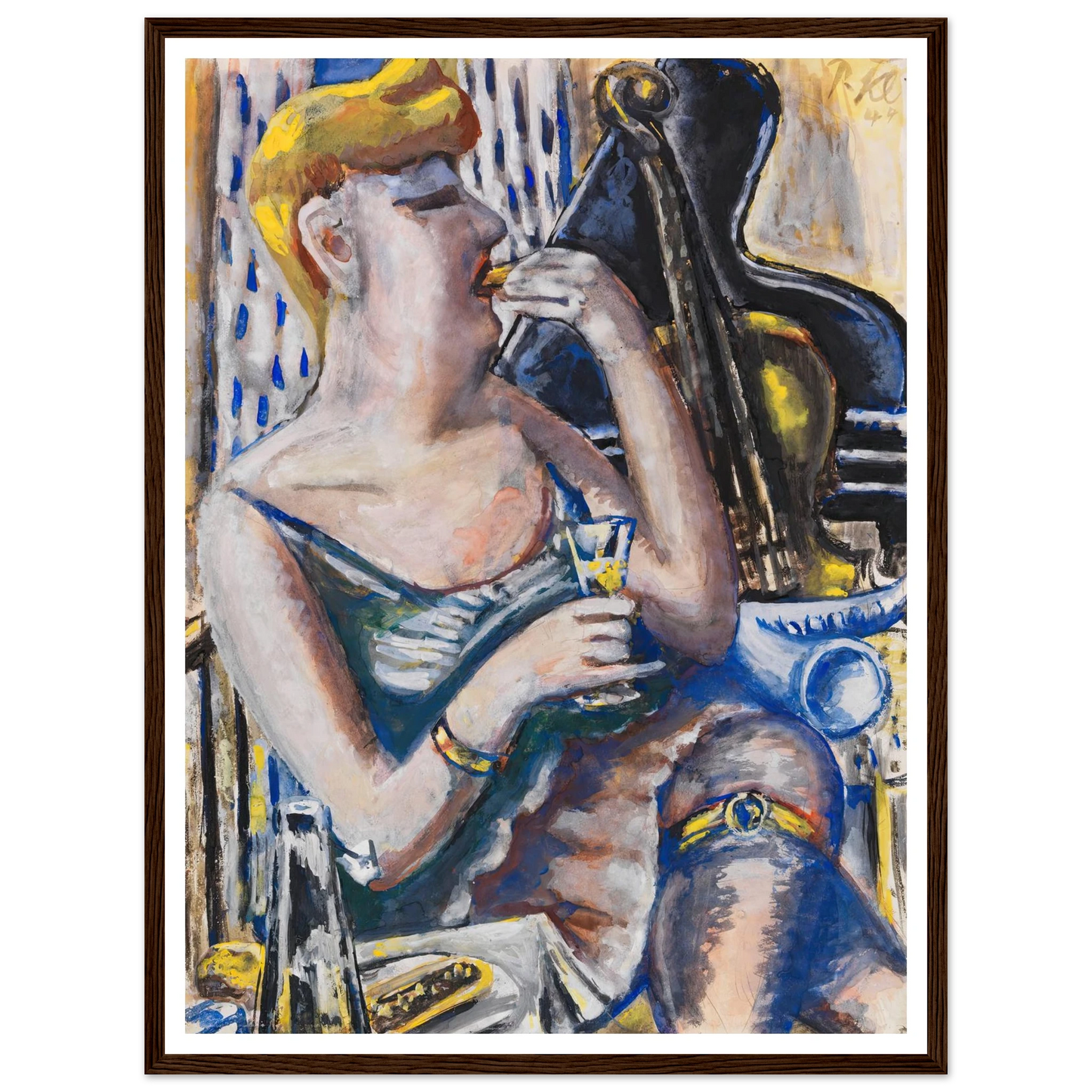 Die Musikantin in der Pause (Essende, Damenkapelle) (1944) Art Print | Paul Kleinschmidt - Framed Poster - 30x40 cm / 12x16″ - Black frame