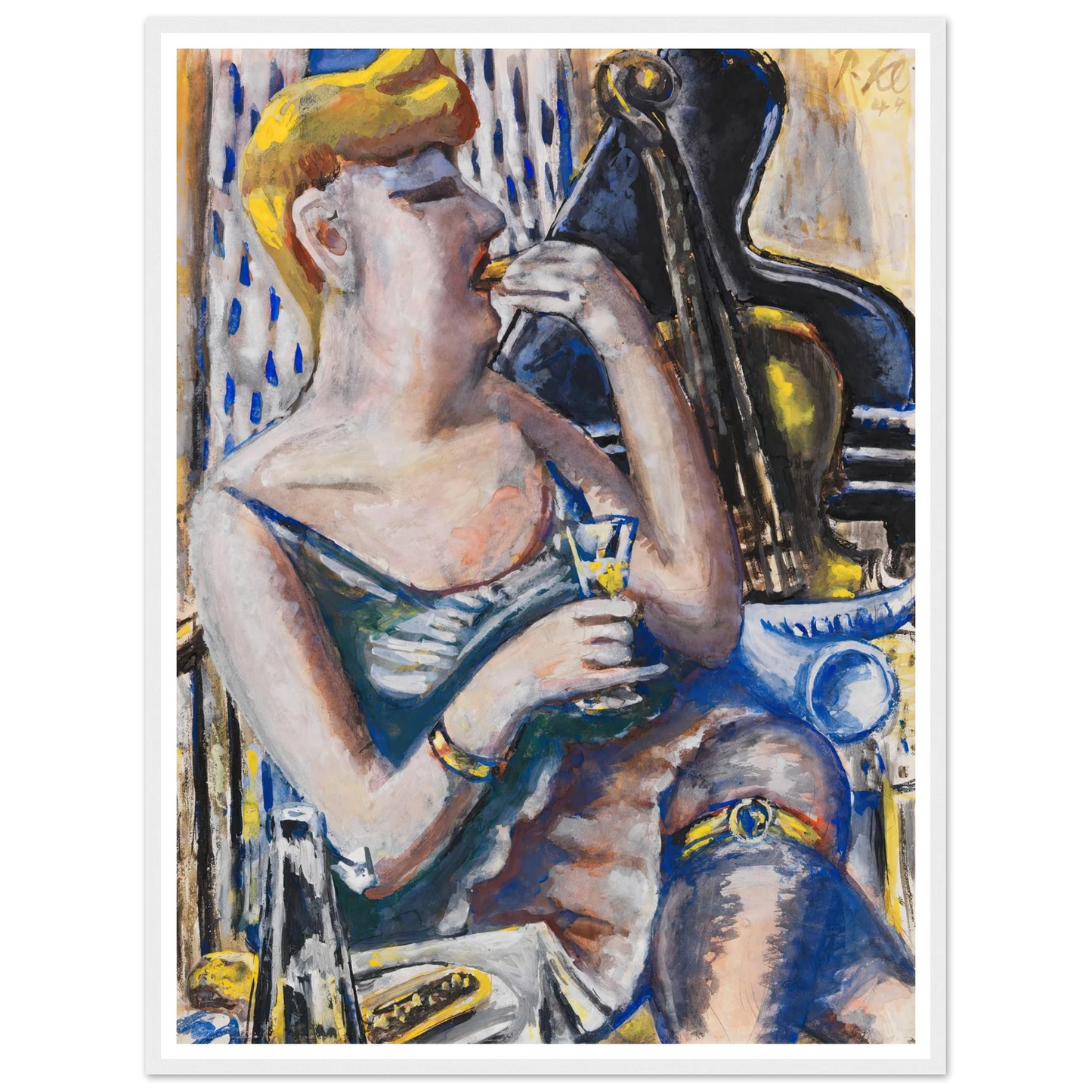 Die Musikantin in der Pause (Essende, Damenkapelle) (1944) Art Print | Paul Kleinschmidt - Framed Poster - 30x40 cm / 12x16″ - Black frame