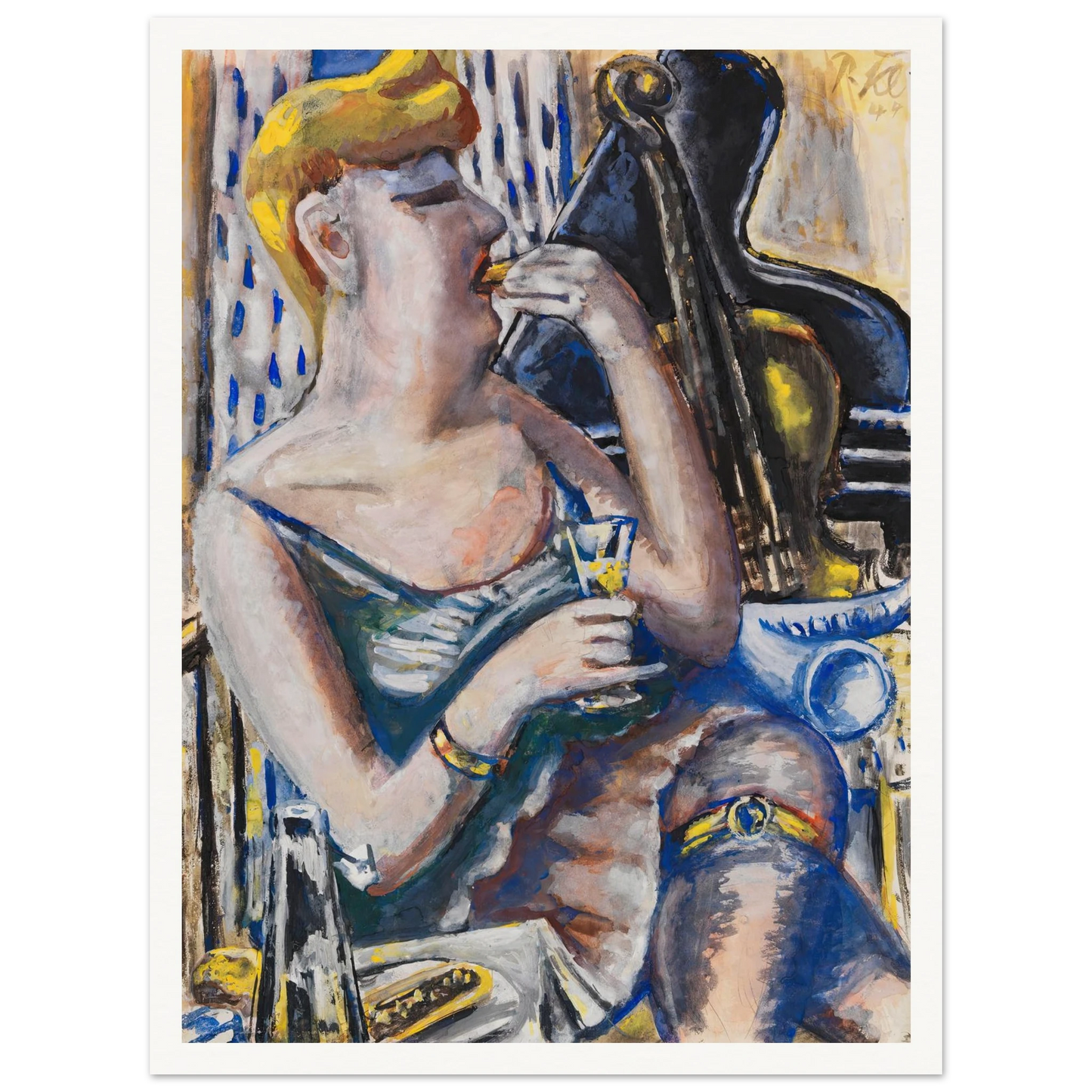 Die Musikantin in der Pause (Essende, Damenkapelle) (1944) Art Print | Paul Kleinschmidt - Framed Poster - 30x40 cm / 12x16″ - Black frame