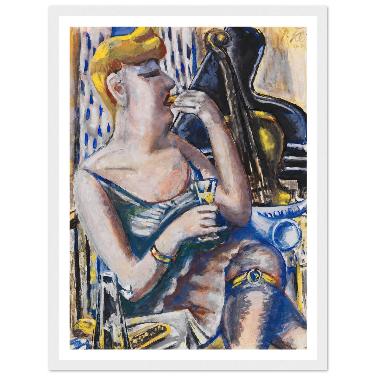 Die Musikantin in der Pause (Essende, Damenkapelle) (1944) Art Print | Paul Kleinschmidt - Framed Poster - 30x40 cm / 12x16″ - Black frame