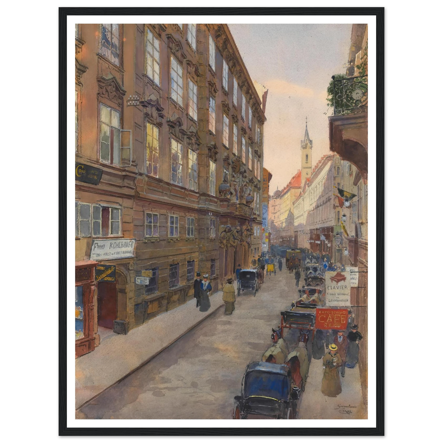 Die Singerstrasse (1900) Art Print | Carl Moll - Framed Poster - 30x40 cm / 12x16″ - Black frame