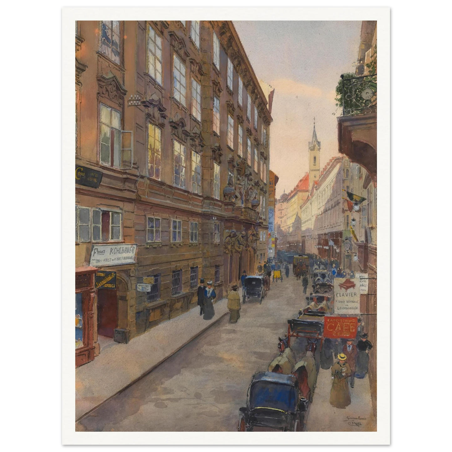 Die Singerstrasse (1900) Art Print | Carl Moll - Framed Poster - 30x40 cm / 12x16″ - Black frame