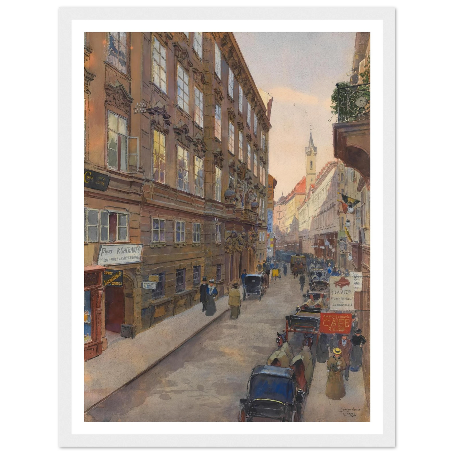 Die Singerstrasse (1900) Art Print | Carl Moll - Framed Poster - 30x40 cm / 12x16″ - Black frame
