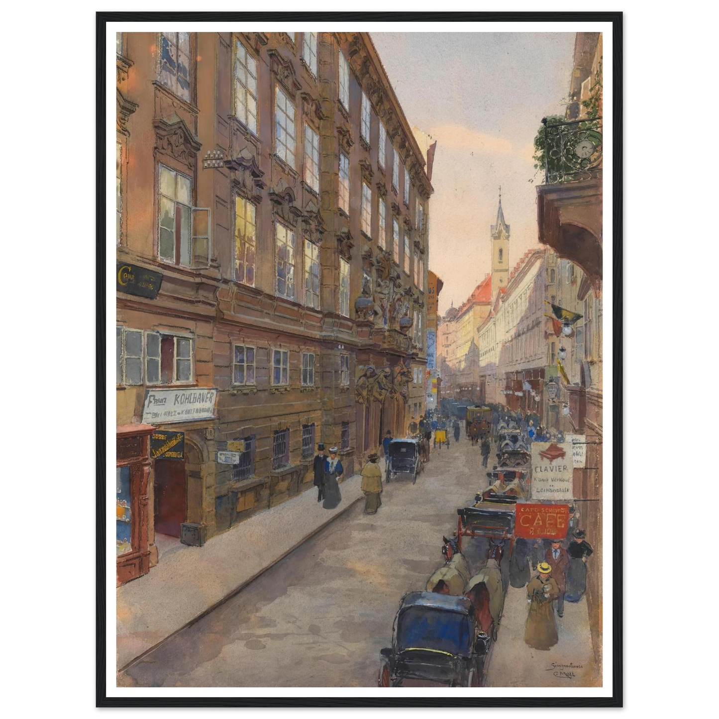 Die Singerstrasse (1900) Art Print | Carl Moll - Framed Poster - 30x40 cm / 12x16″ - Black frame