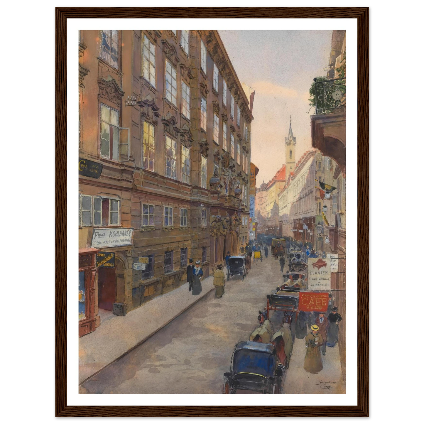 Die Singerstrasse (1900) Art Print | Carl Moll - Framed Poster - 30x40 cm / 12x16″ - Black frame
