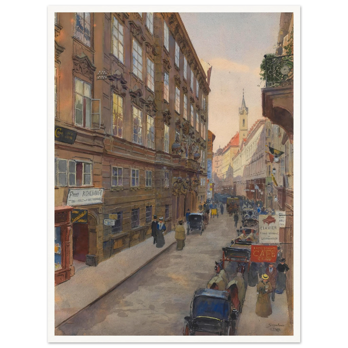 Die Singerstrasse (1900) Art Print | Carl Moll - Framed Poster - 30x40 cm / 12x16″ - Black frame