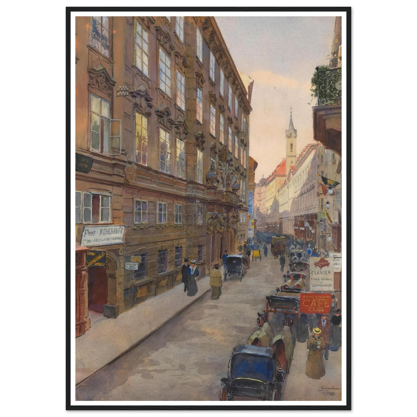 Die Singerstrasse (1900) Art Print | Carl Moll - Framed Poster - 30x40 cm / 12x16″ - Black frame