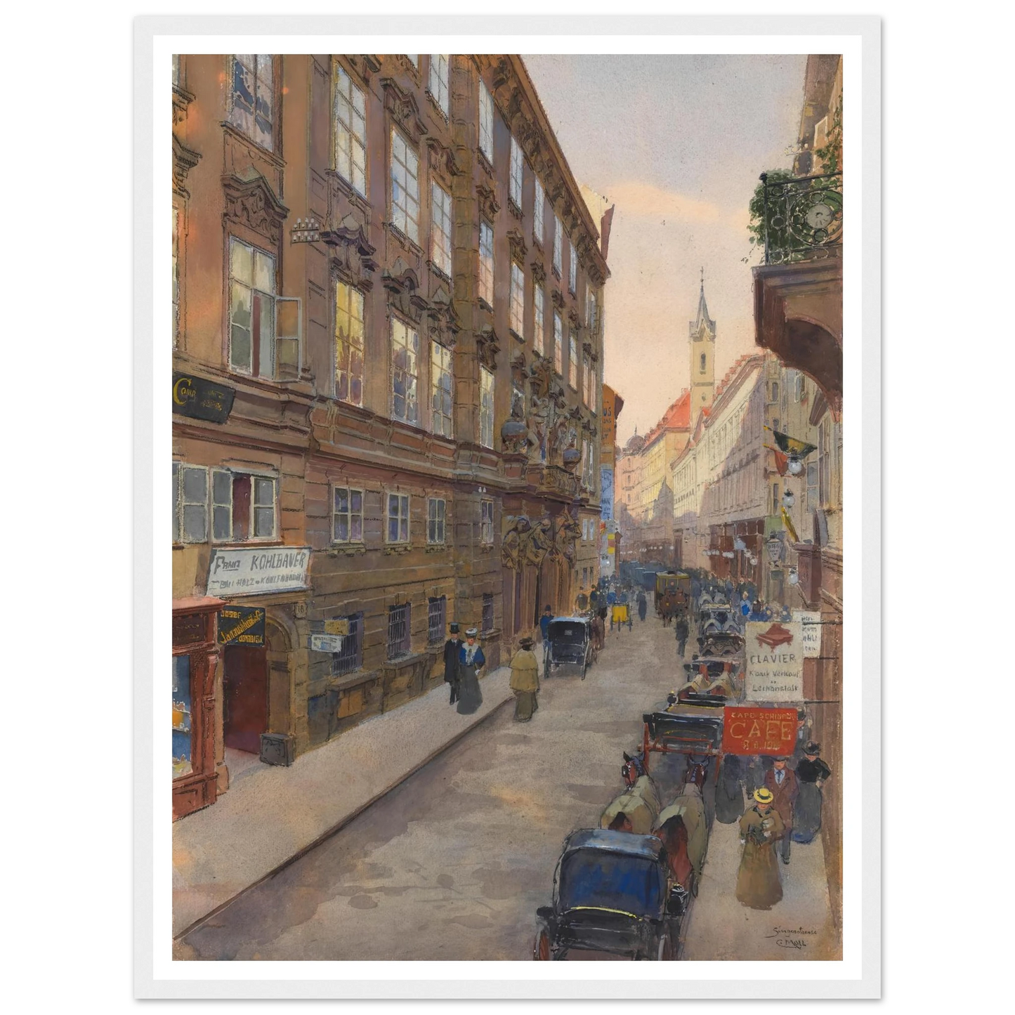 Die Singerstrasse (1900) Art Print | Carl Moll - Framed Poster - 30x40 cm / 12x16″ - Black frame