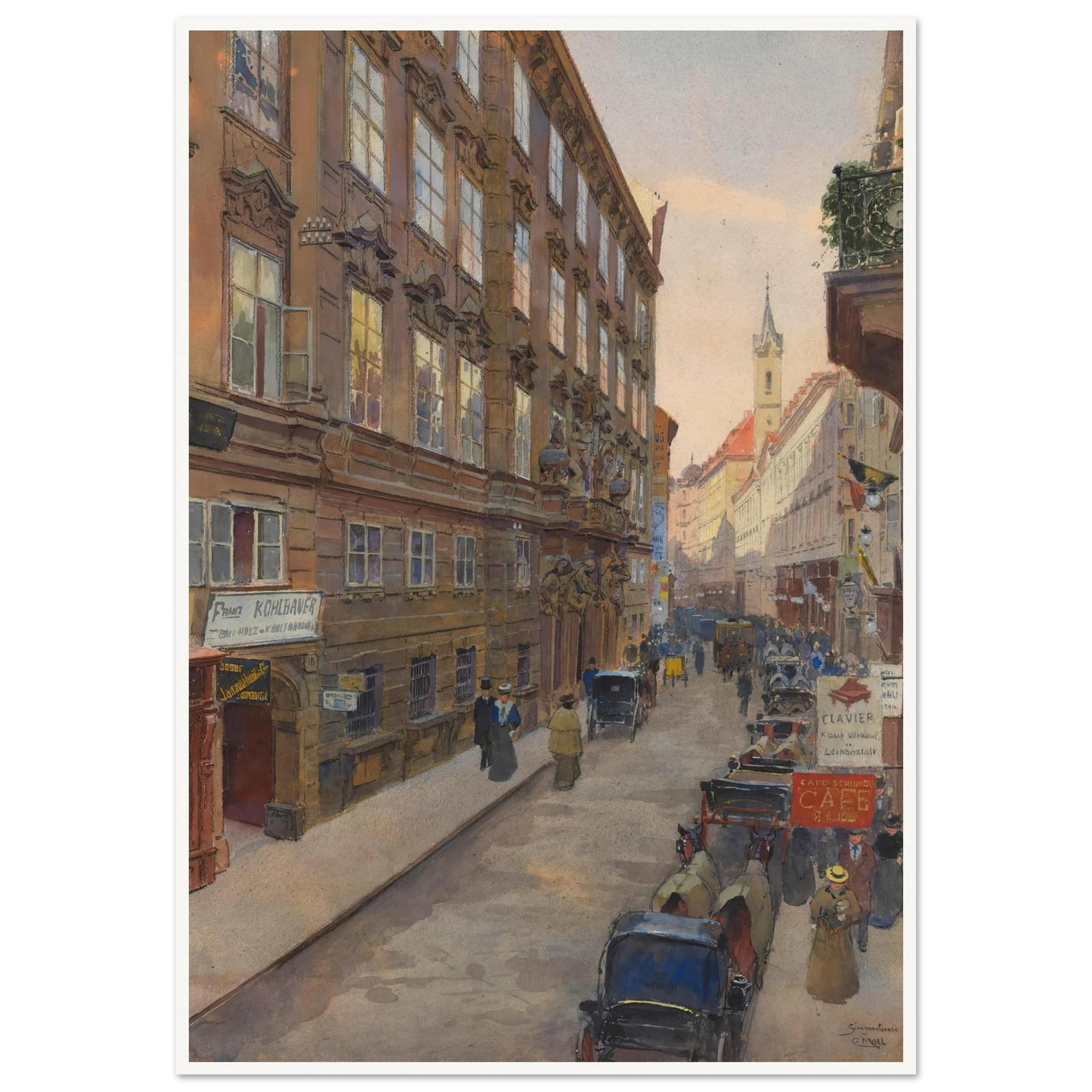 Die Singerstrasse (1900) Art Print | Carl Moll - Framed Poster - 30x40 cm / 12x16″ - Black frame