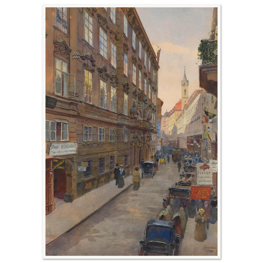 Die Singerstrasse (1900) Art Print | Carl Moll - Framed Poster - 30x40 cm / 12x16″ - Black frame