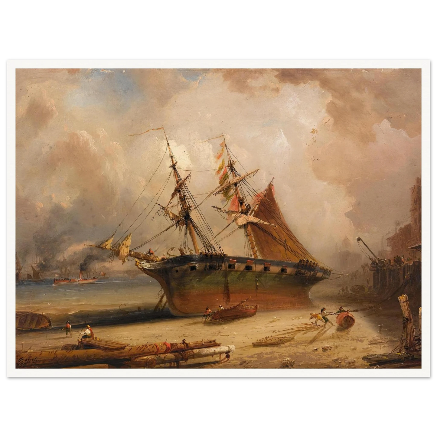 Die Themse (1877) Art Print | Carlo Bossoli - Framed Poster - 30x40 cm / 12x16″ - Black frame