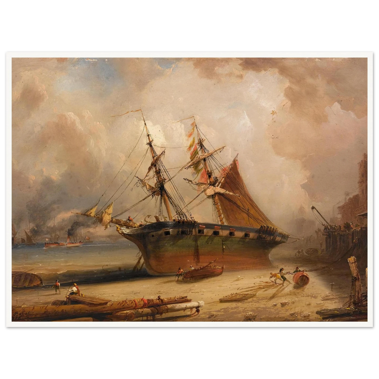 Die Themse (1877) Art Print | Carlo Bossoli - Framed Poster - 30x40 cm / 12x16″ - Black frame