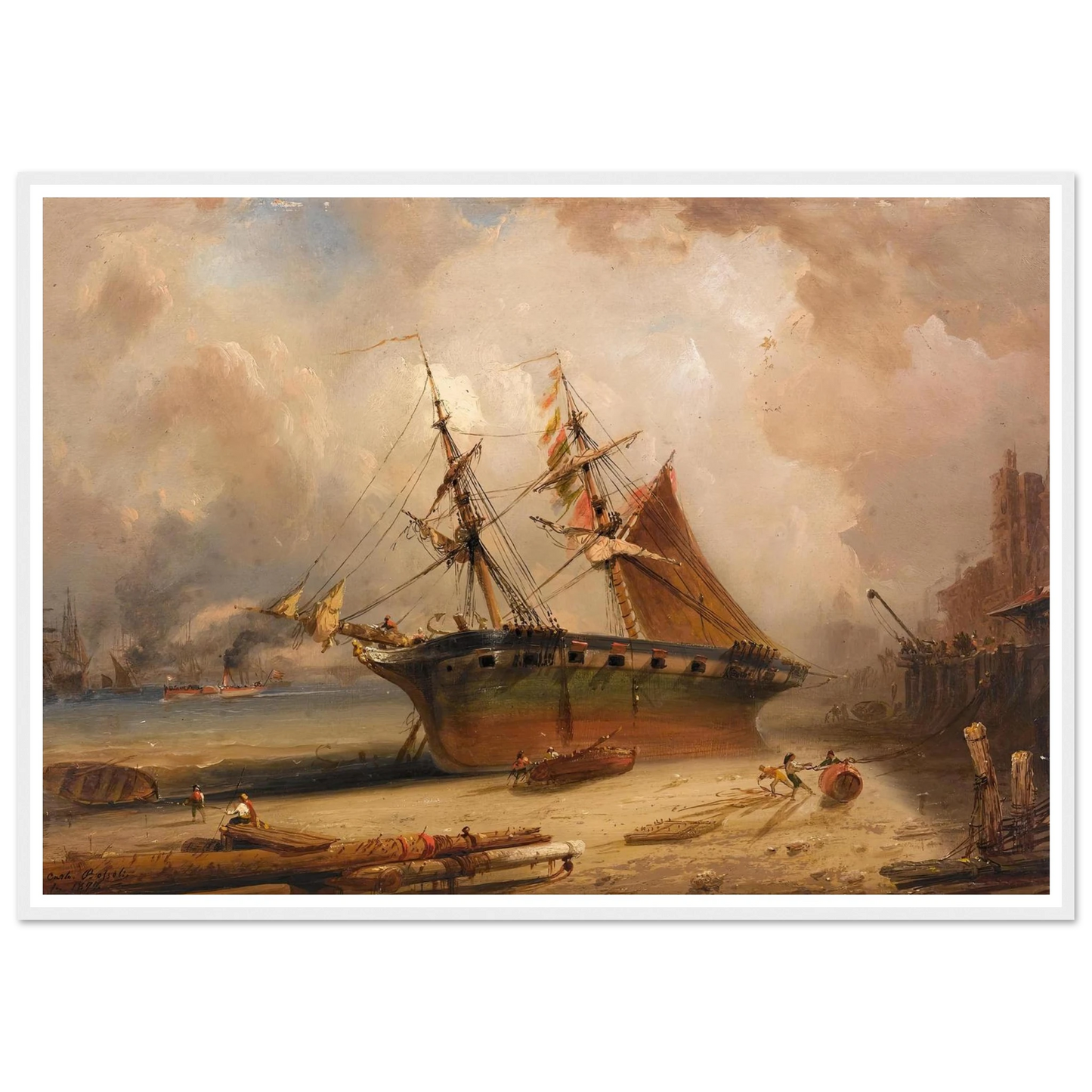 Die Themse (1877) Art Print | Carlo Bossoli - Framed Poster - 30x40 cm / 12x16″ - Black frame