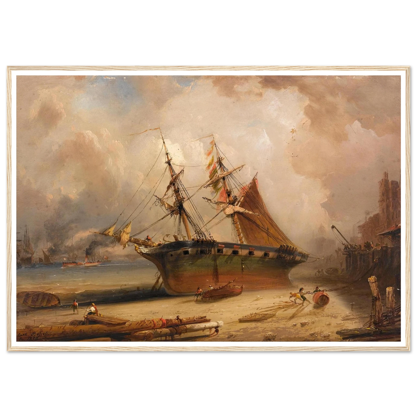 Die Themse (1877) Art Print | Carlo Bossoli - Framed Poster - 30x40 cm / 12x16″ - Black frame