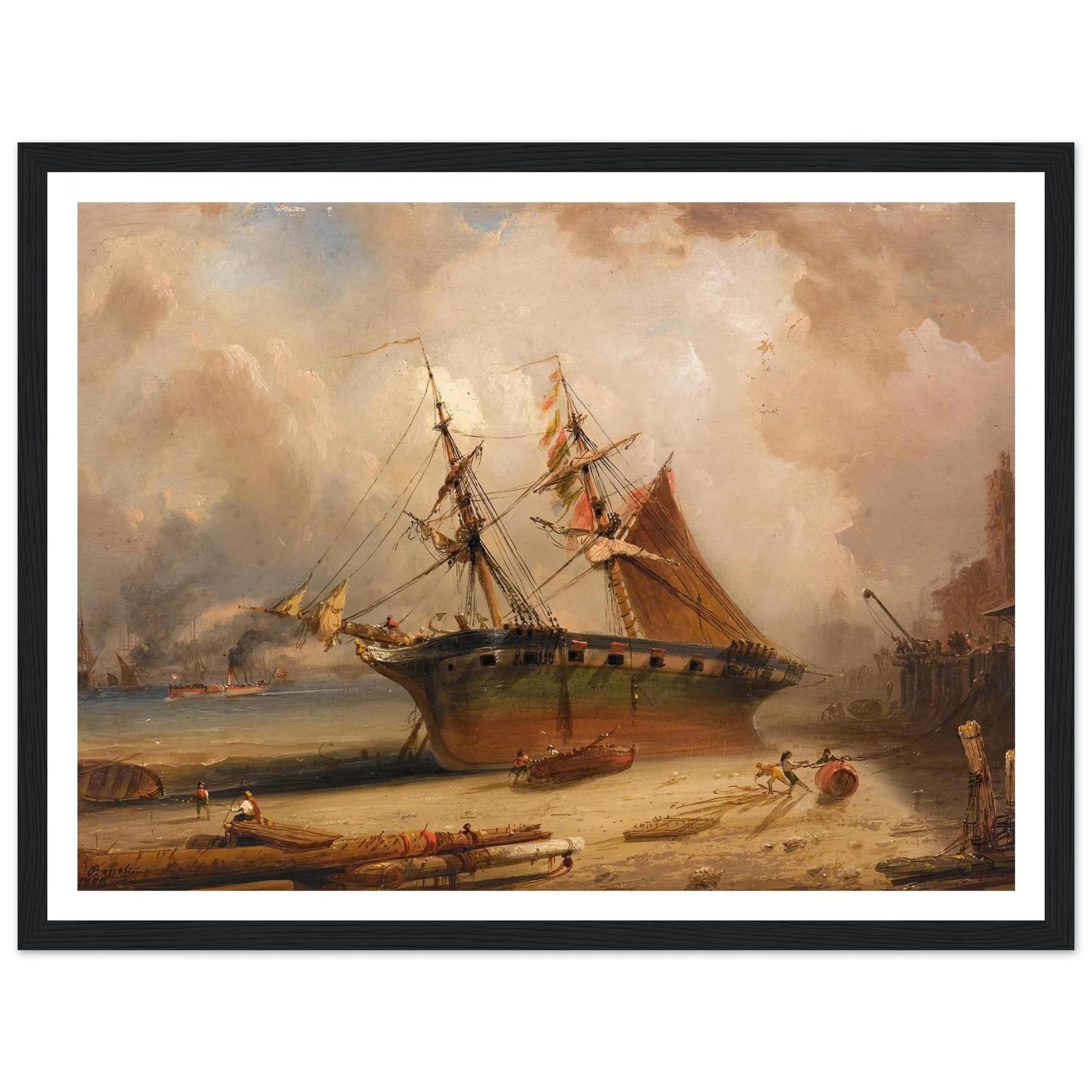 Die Themse (1877) Art Print | Carlo Bossoli - Framed Poster - 30x40 cm / 12x16″ - Black frame
