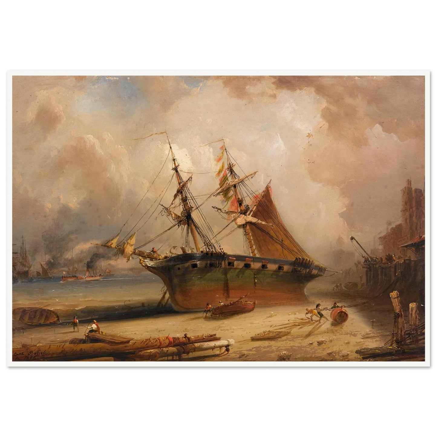 Die Themse (1877) Art Print | Carlo Bossoli - Framed Poster - 30x40 cm / 12x16″ - Black frame