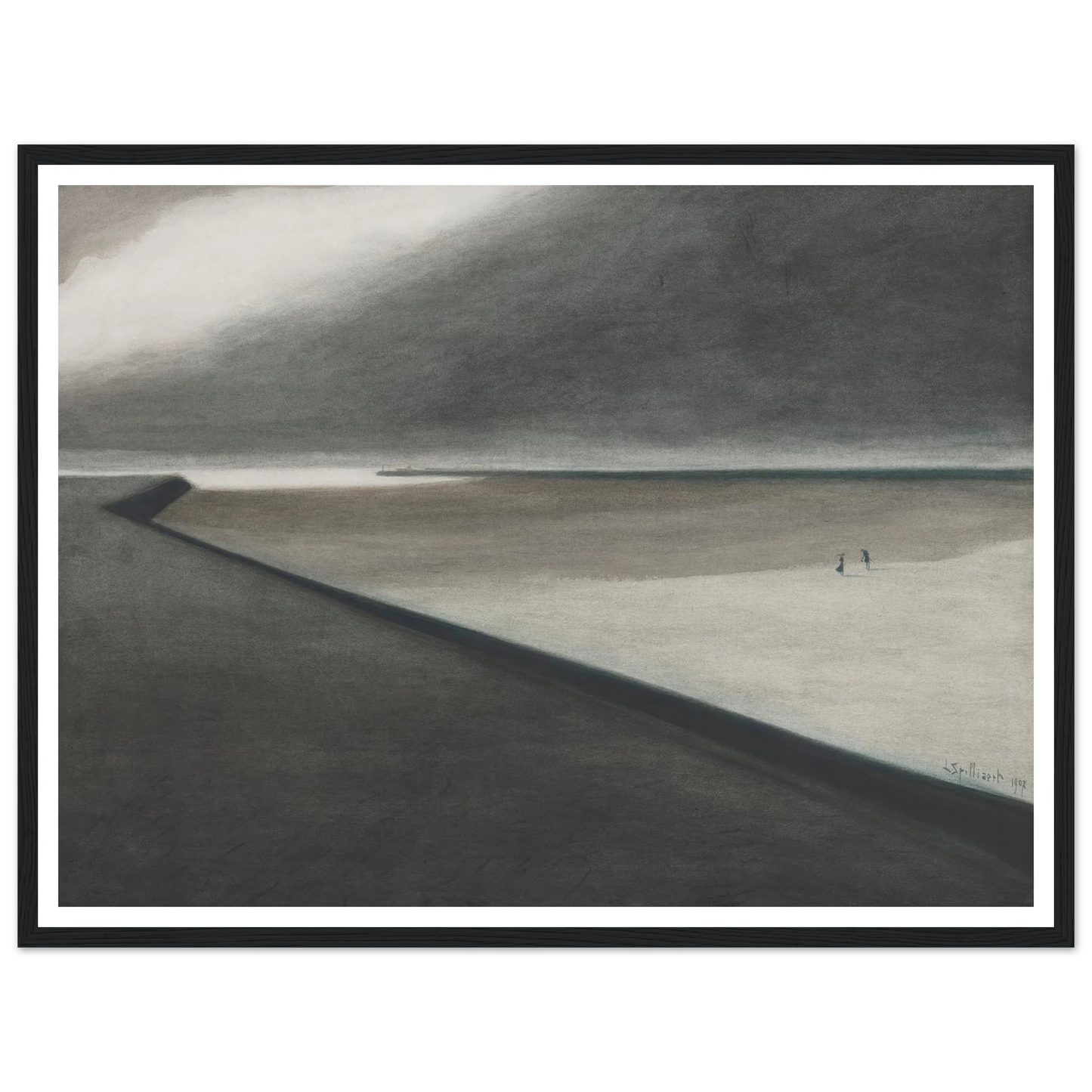 Digue et plage (1907) Art Print | Leon Spilliaert - Framed Poster - 30x40 cm / 12x16″ - Black frame