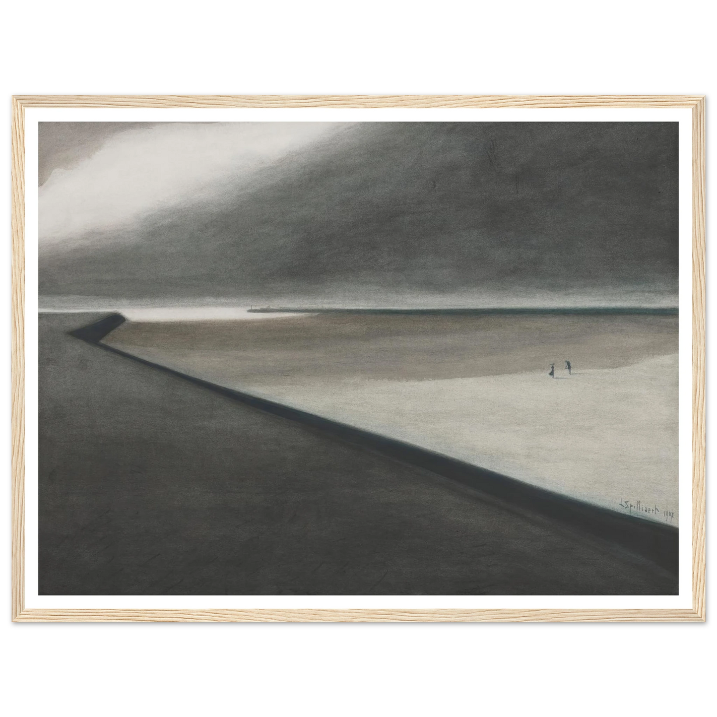 Digue et plage (1907) Art Print | Leon Spilliaert - Framed Poster - 30x40 cm / 12x16″ - Black frame