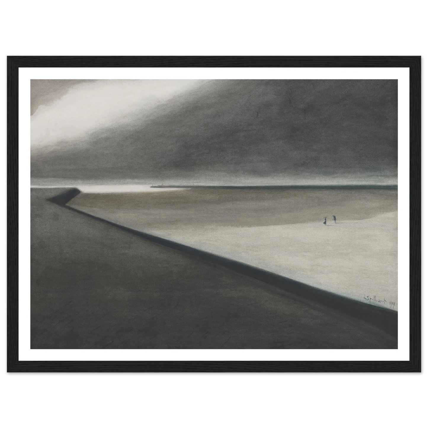 Digue et plage (1907) Art Print | Leon Spilliaert - Framed Poster - 30x40 cm / 12x16″ - Black frame