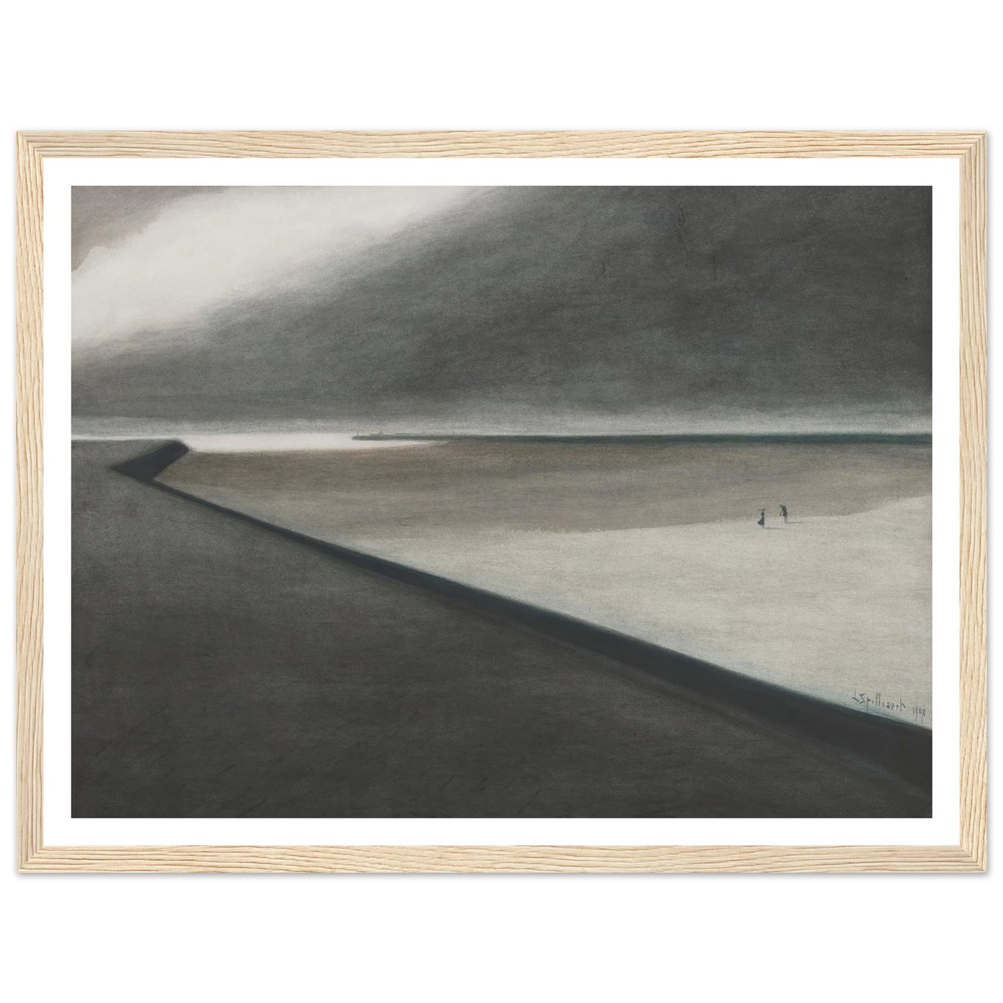 Digue et plage (1907) Art Print | Leon Spilliaert - Framed Poster - 30x40 cm / 12x16″ - Black frame