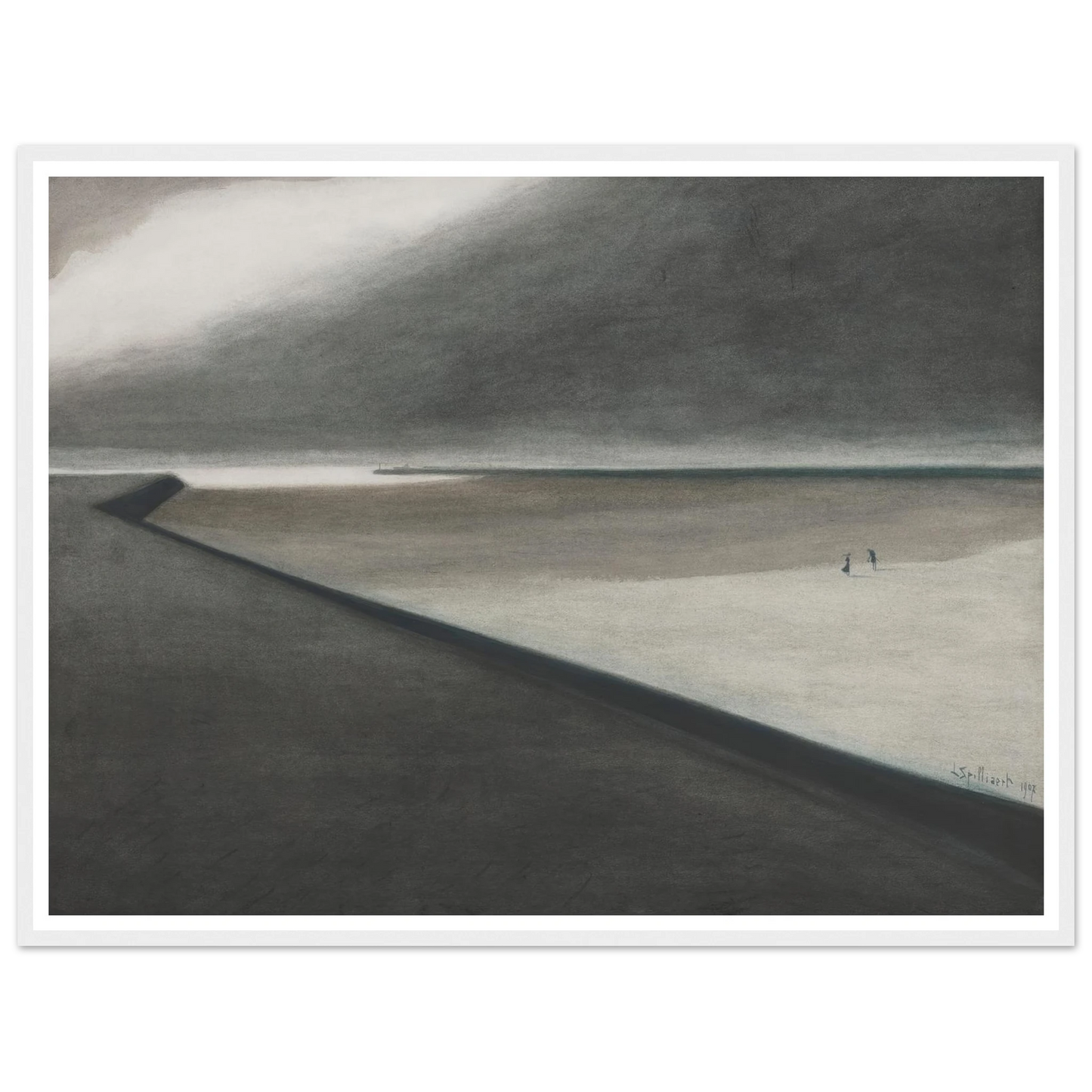 Digue et plage (1907) Art Print | Leon Spilliaert - Framed Poster - 30x40 cm / 12x16″ - Black frame