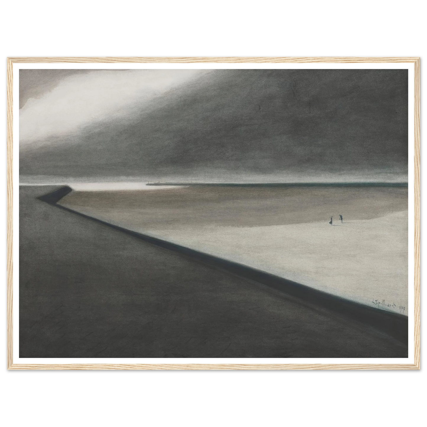 Digue et plage (1907) Art Print | Leon Spilliaert - Framed Poster - 30x40 cm / 12x16″ - Black frame