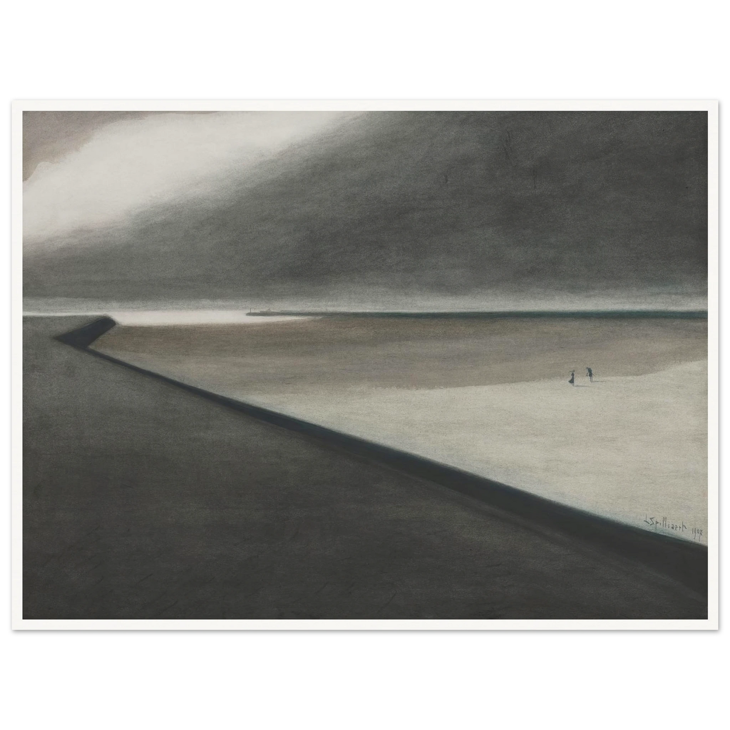 Digue et plage (1907) Art Print | Leon Spilliaert - Framed Poster - 30x40 cm / 12x16″ - Black frame