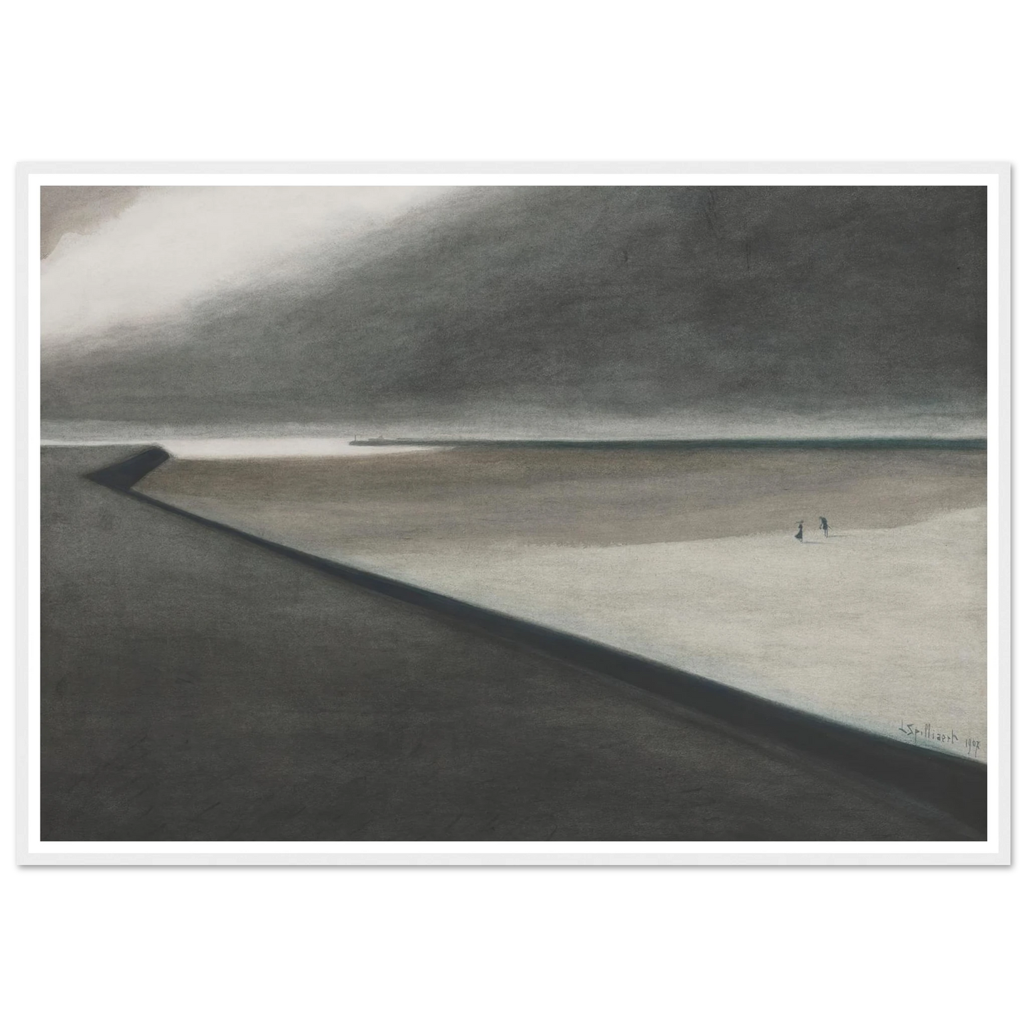 Digue et plage (1907) Art Print | Leon Spilliaert - Framed Poster - 30x40 cm / 12x16″ - Black frame
