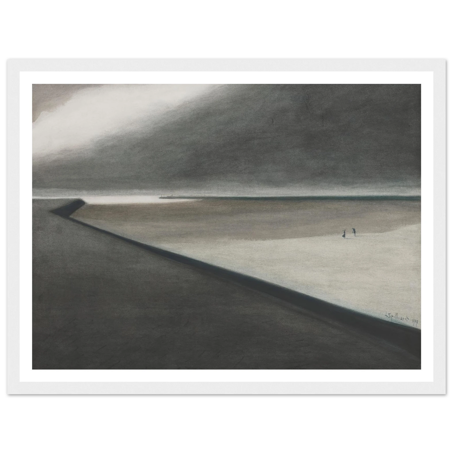 Digue et plage (1907) Art Print | Leon Spilliaert - Framed Poster - 30x40 cm / 12x16″ - Black frame