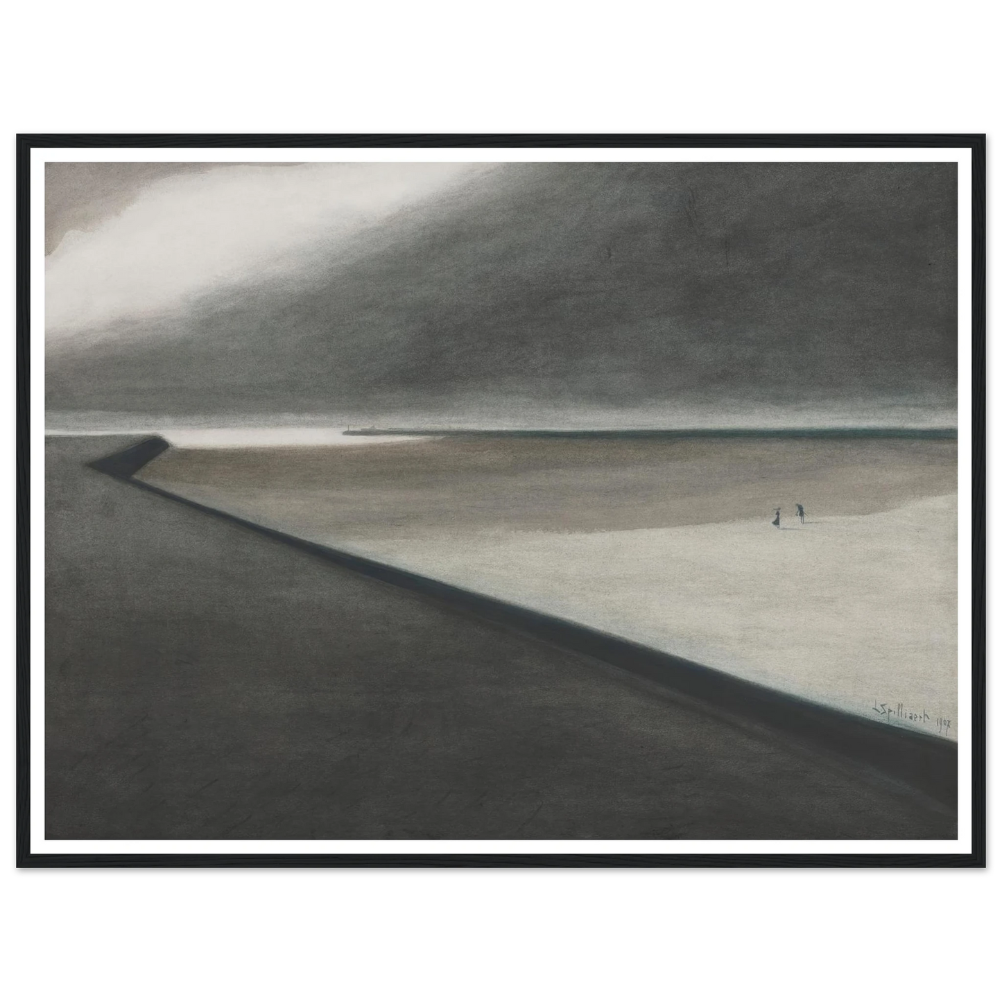Digue et plage (1907) Art Print | Leon Spilliaert - Framed Poster - 30x40 cm / 12x16″ - Black frame