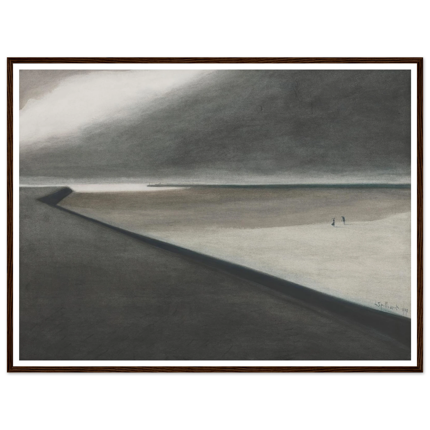 Digue et plage (1907) Art Print | Leon Spilliaert - Framed Poster - 30x40 cm / 12x16″ - Black frame