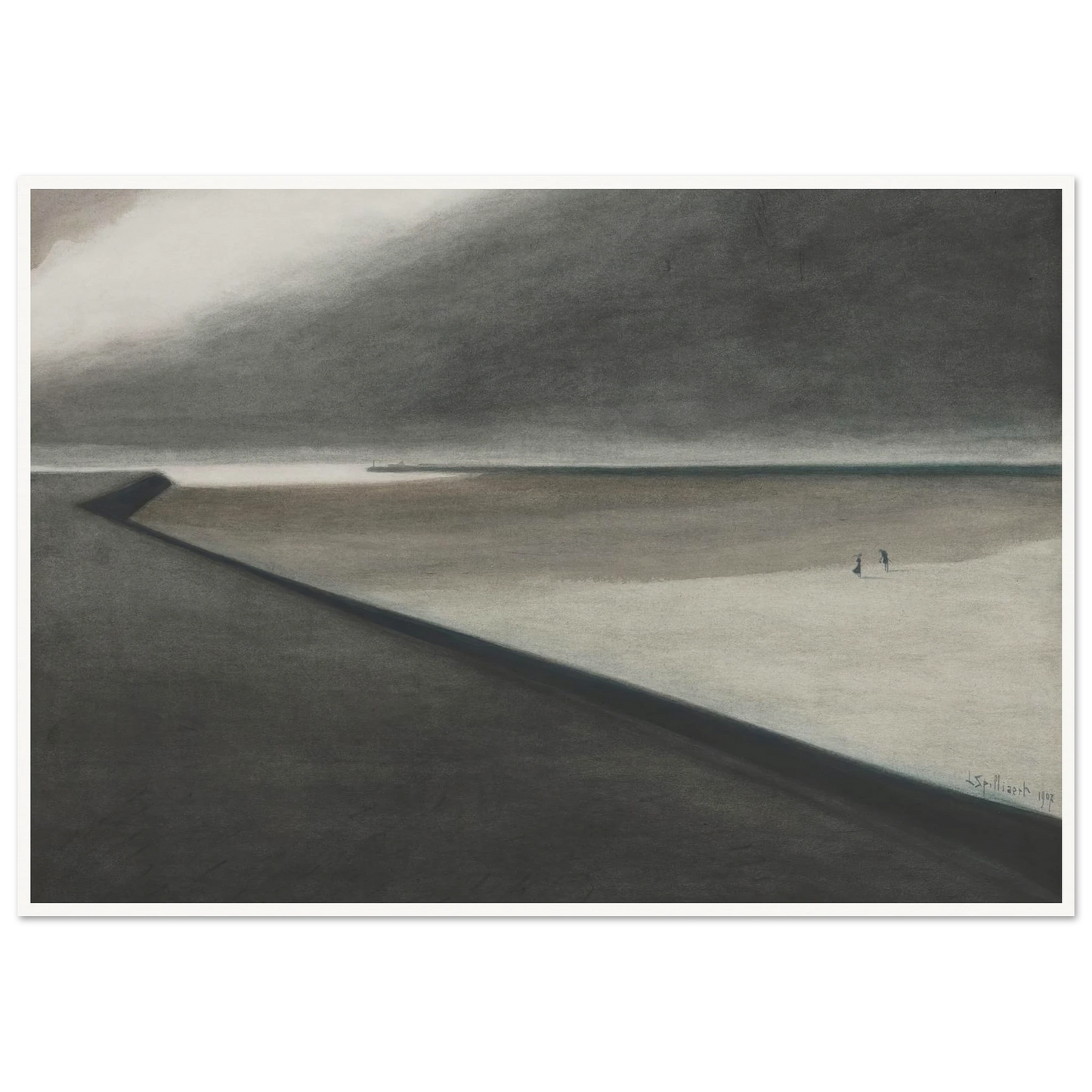 Digue et plage (1907) Art Print | Leon Spilliaert - Framed Poster - 30x40 cm / 12x16″ - Black frame