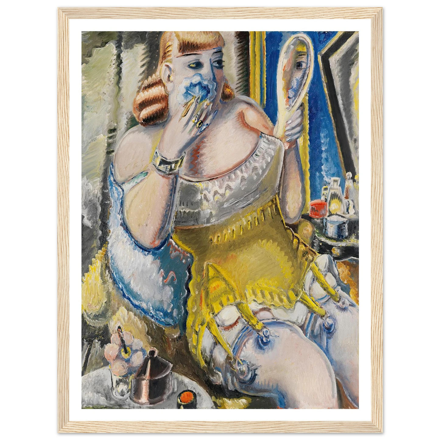 Dirne, sich pudernd, in gelbem Korsett (1938) Art Print | Paul Kleinschmidt - Framed Poster - 30x40 cm / 12x16″ - Black frame