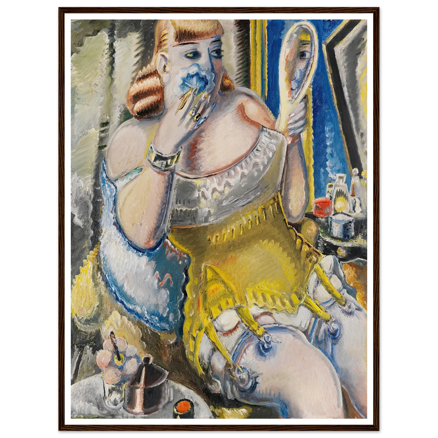 Dirne, sich pudernd, in gelbem Korsett (1938) Art Print | Paul Kleinschmidt - Framed Poster - 30x40 cm / 12x16″ - Black frame