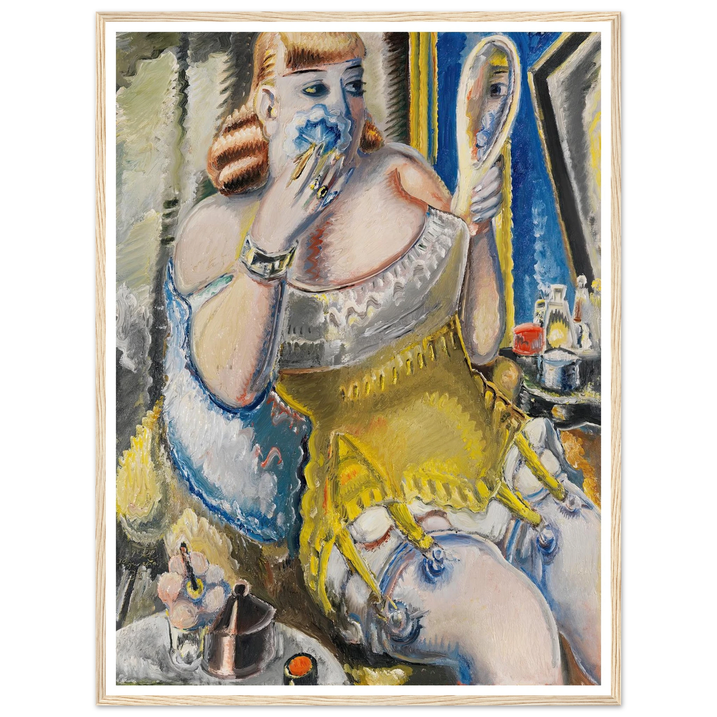 Dirne, sich pudernd, in gelbem Korsett (1938) Art Print | Paul Kleinschmidt - Framed Poster - 30x40 cm / 12x16″ - Black frame