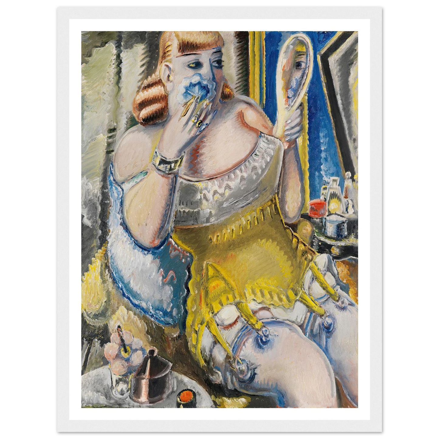 Dirne, sich pudernd, in gelbem Korsett (1938) Art Print | Paul Kleinschmidt - Framed Poster - 30x40 cm / 12x16″ - Black frame