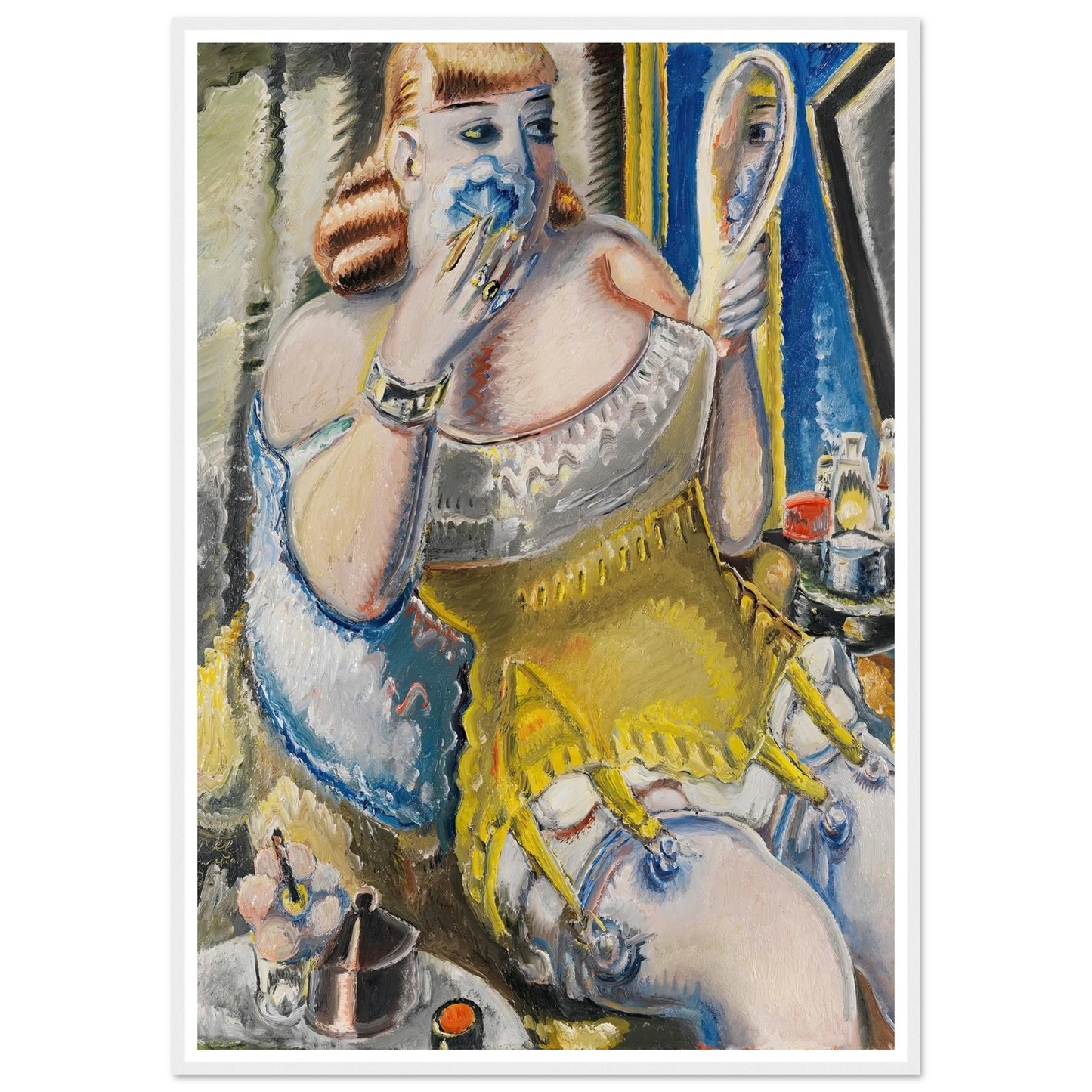 Dirne, sich pudernd, in gelbem Korsett (1938) Art Print | Paul Kleinschmidt - Framed Poster - 30x40 cm / 12x16″ - Black frame