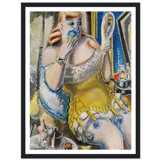 Dirne, sich pudernd, in gelbem Korsett (1938) Art Print | Paul Kleinschmidt - Framed Poster - 30x40 cm / 12x16″ - Black frame