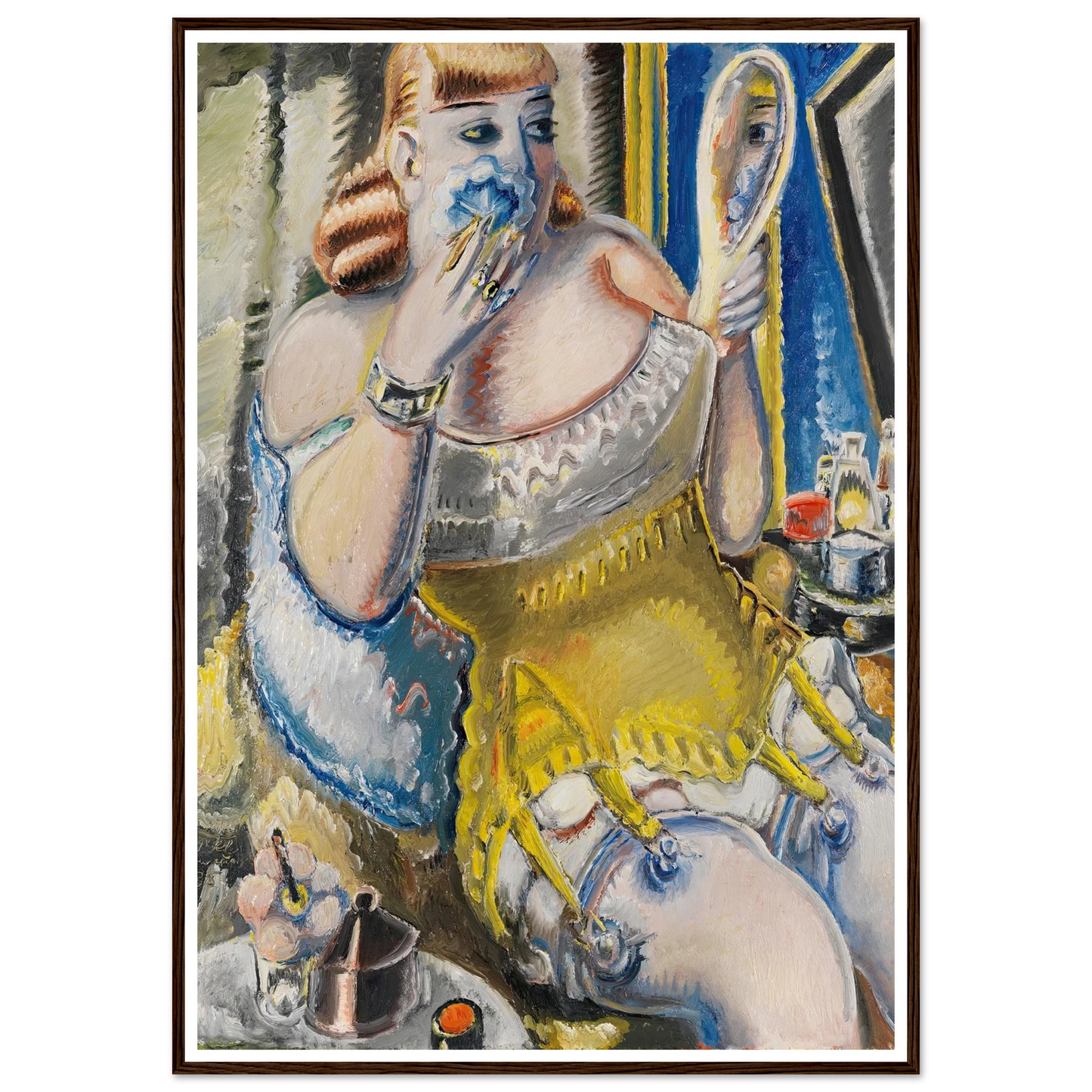 Dirne, sich pudernd, in gelbem Korsett (1938) Art Print | Paul Kleinschmidt - Framed Poster - 30x40 cm / 12x16″ - Black frame