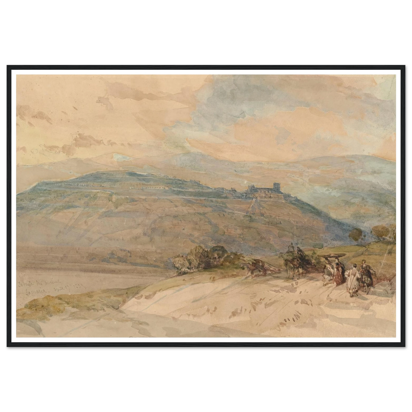 Distant view of Sebaste, Ancient Samaria (1839) Art Print | David Roberts - Framed Poster - 30x40 cm / 12x16″ - Black frame