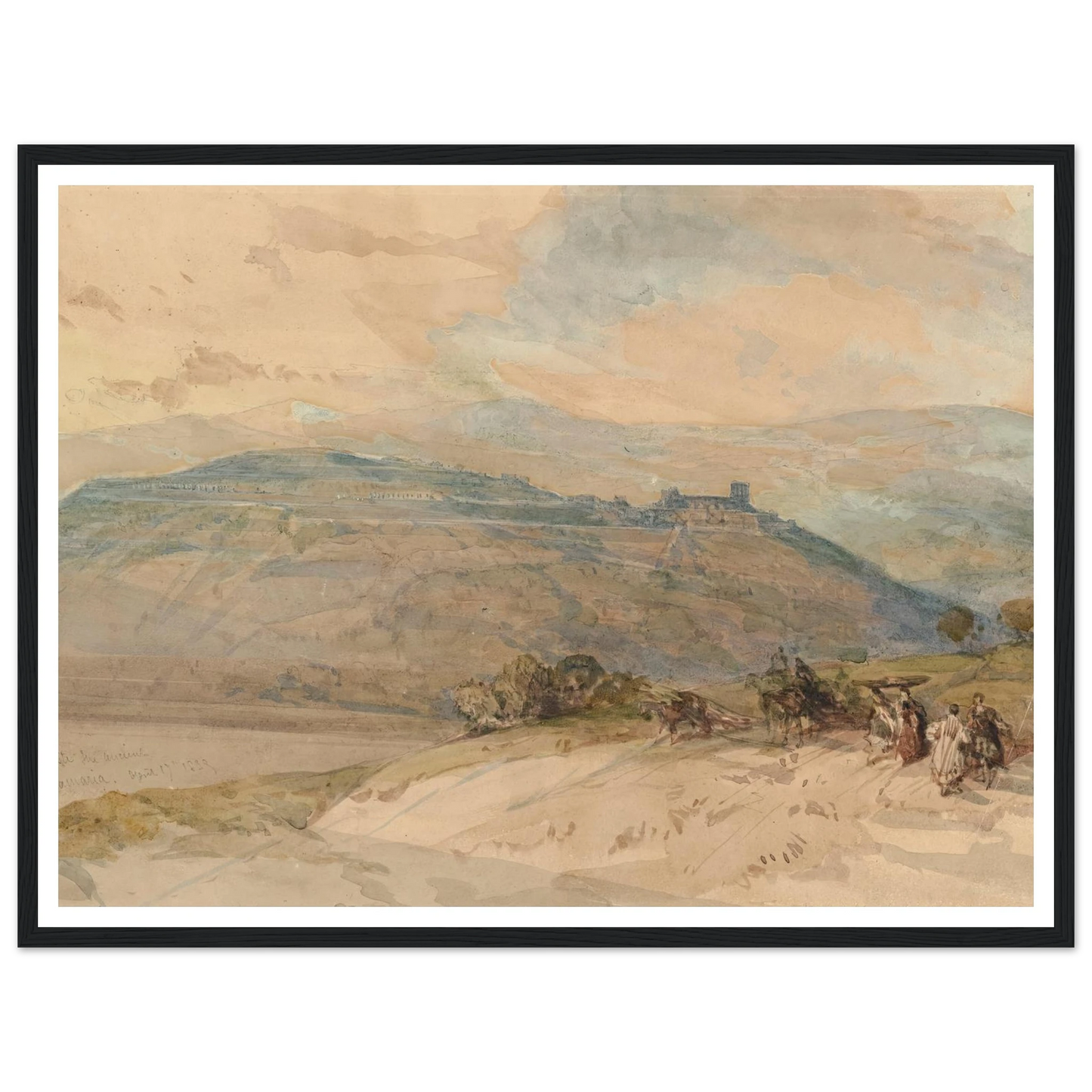 Distant view of Sebaste, Ancient Samaria (1839) Art Print | David Roberts - Framed Poster - 30x40 cm / 12x16″ - Black frame