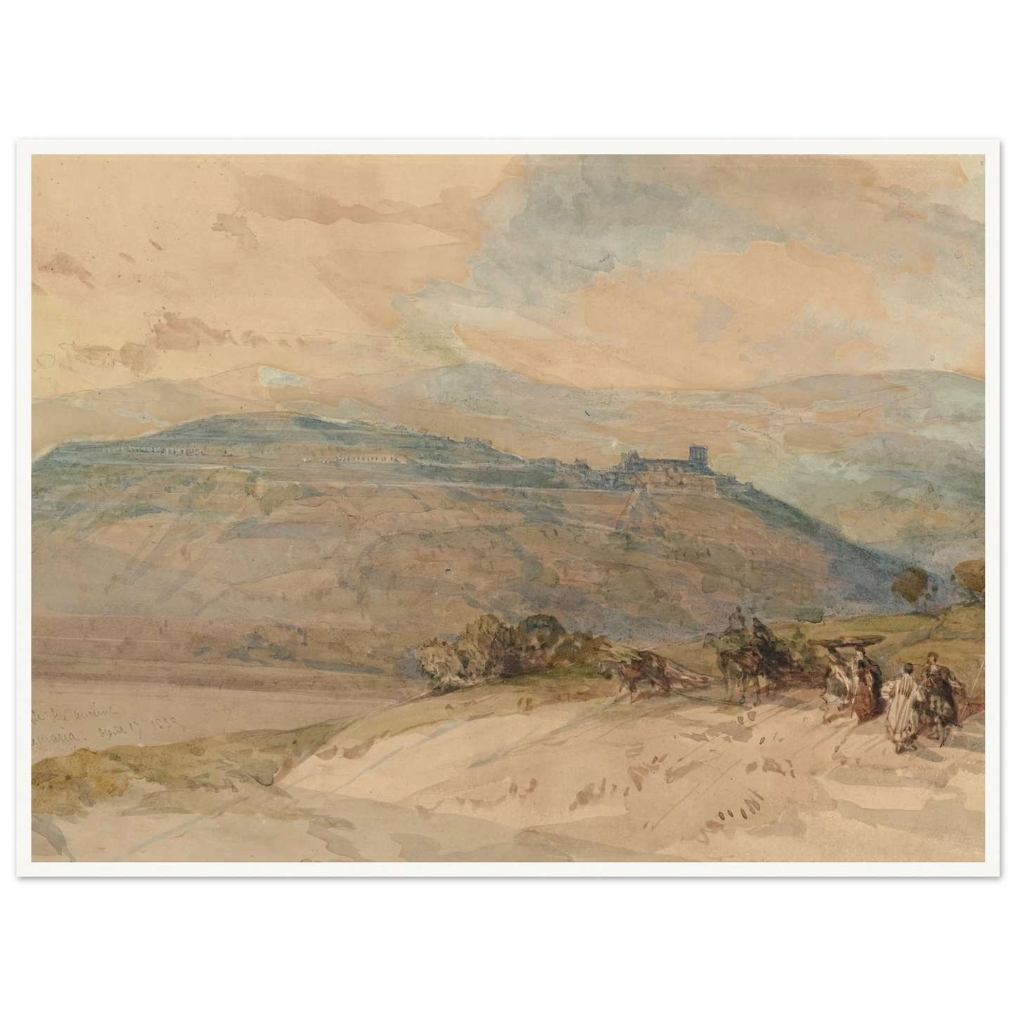 Distant view of Sebaste, Ancient Samaria (1839) Art Print | David Roberts - Framed Poster - 30x40 cm / 12x16″ - Black frame