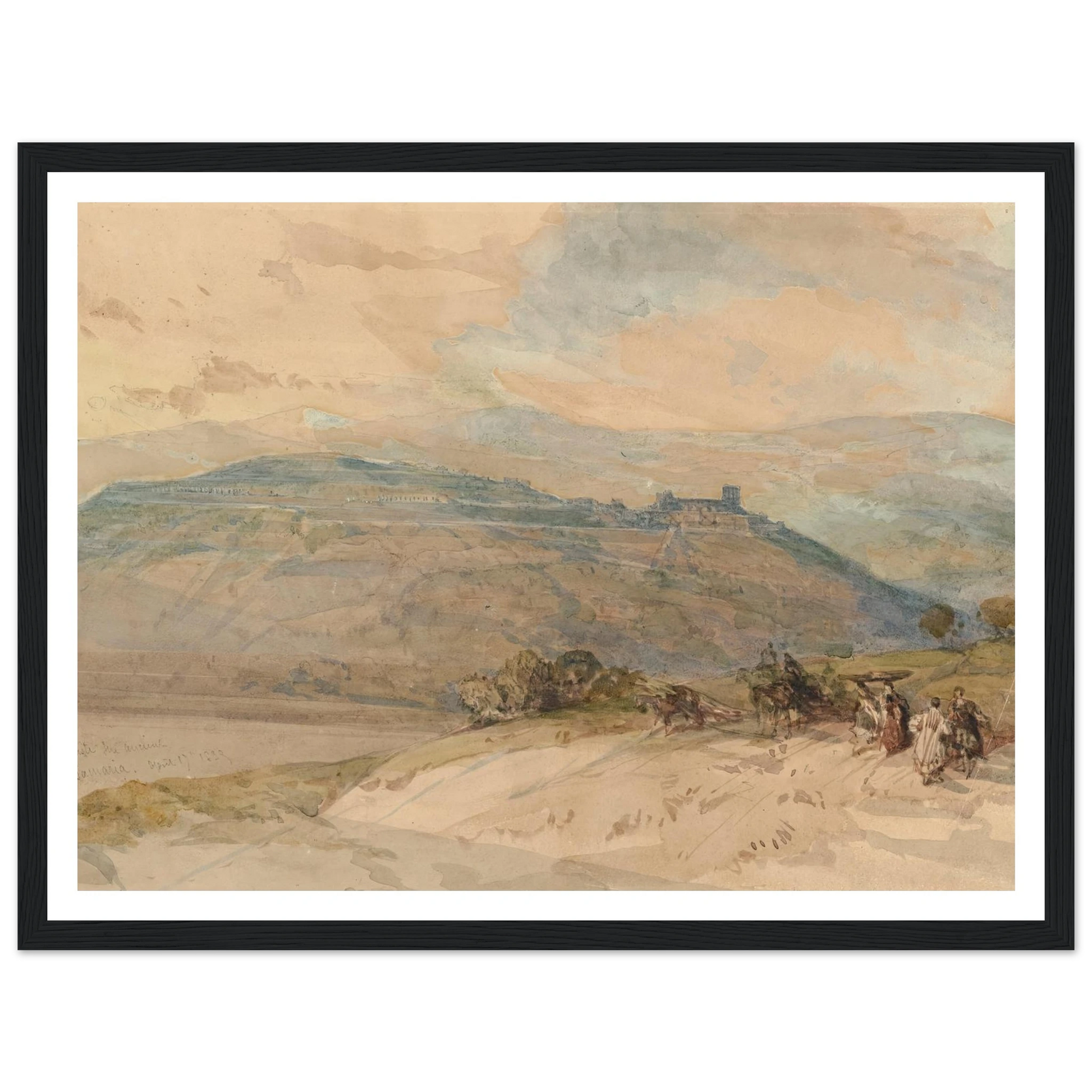 Distant view of Sebaste, Ancient Samaria (1839) Art Print | David Roberts - Framed Poster - 30x40 cm / 12x16″ - Black frame