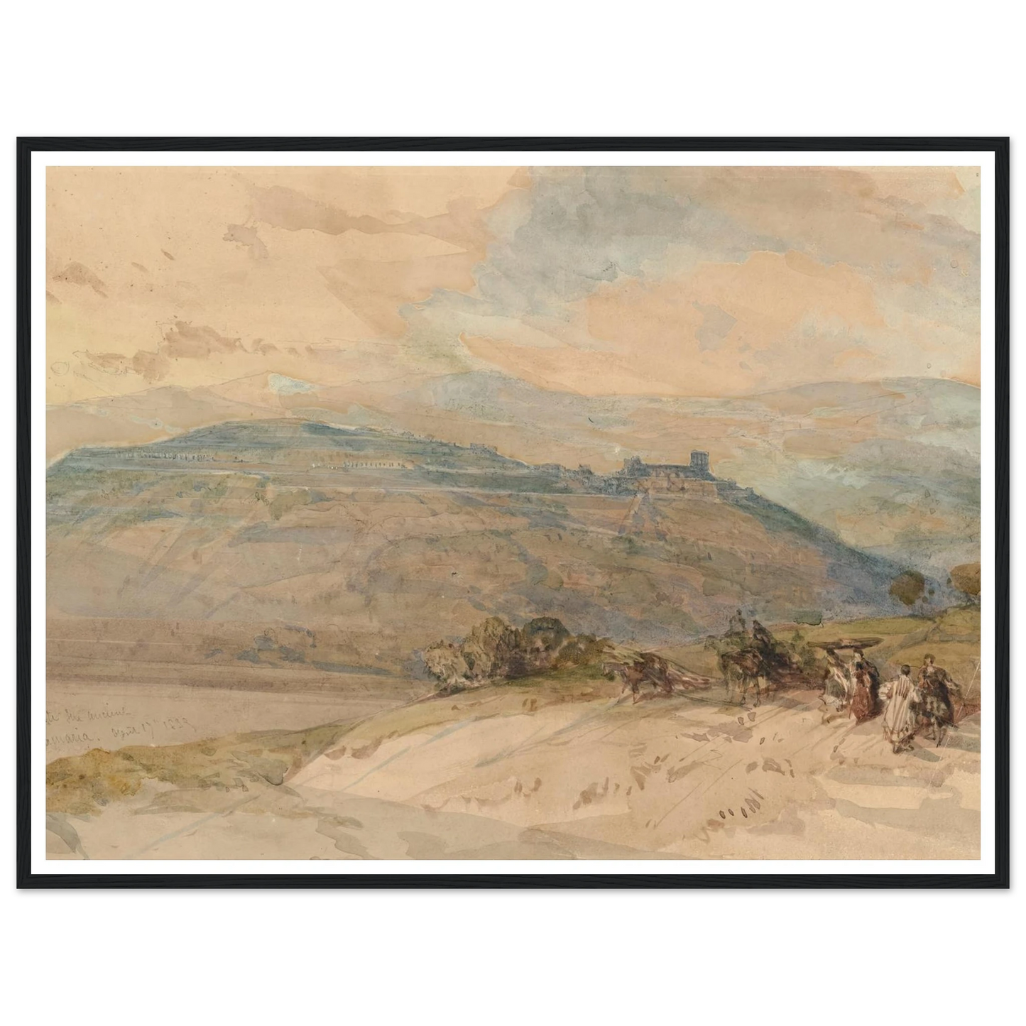 Distant view of Sebaste, Ancient Samaria (1839) Art Print | David Roberts - Framed Poster - 30x40 cm / 12x16″ - Black frame