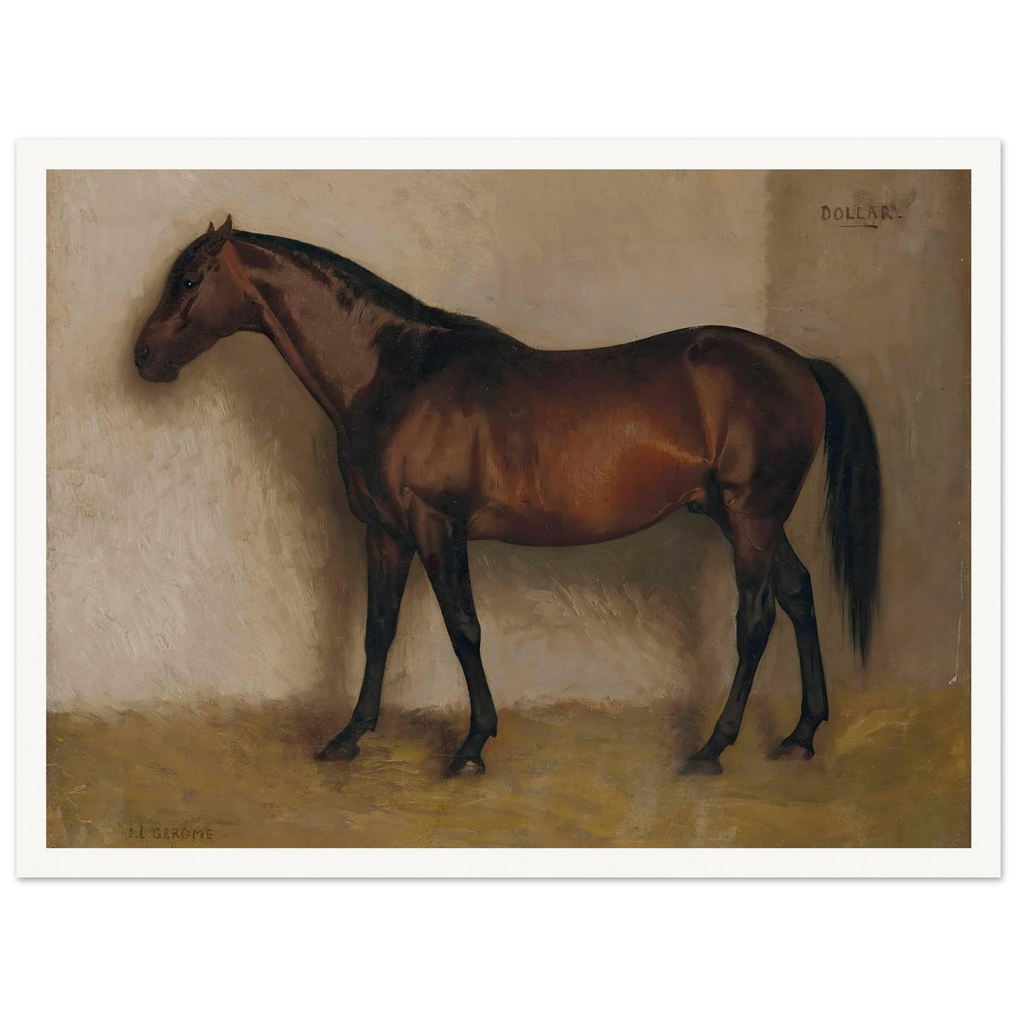 Dollar, a Bay Hunter in a loose Box Art Print | Jean Leon Gerome - Framed Poster - 30x40 cm / 12x16″ - Black frame