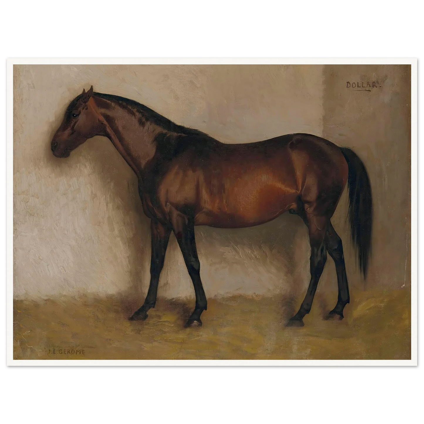 Dollar, a Bay Hunter in a loose Box Art Print | Jean Leon Gerome - Framed Poster - 30x40 cm / 12x16″ - Black frame