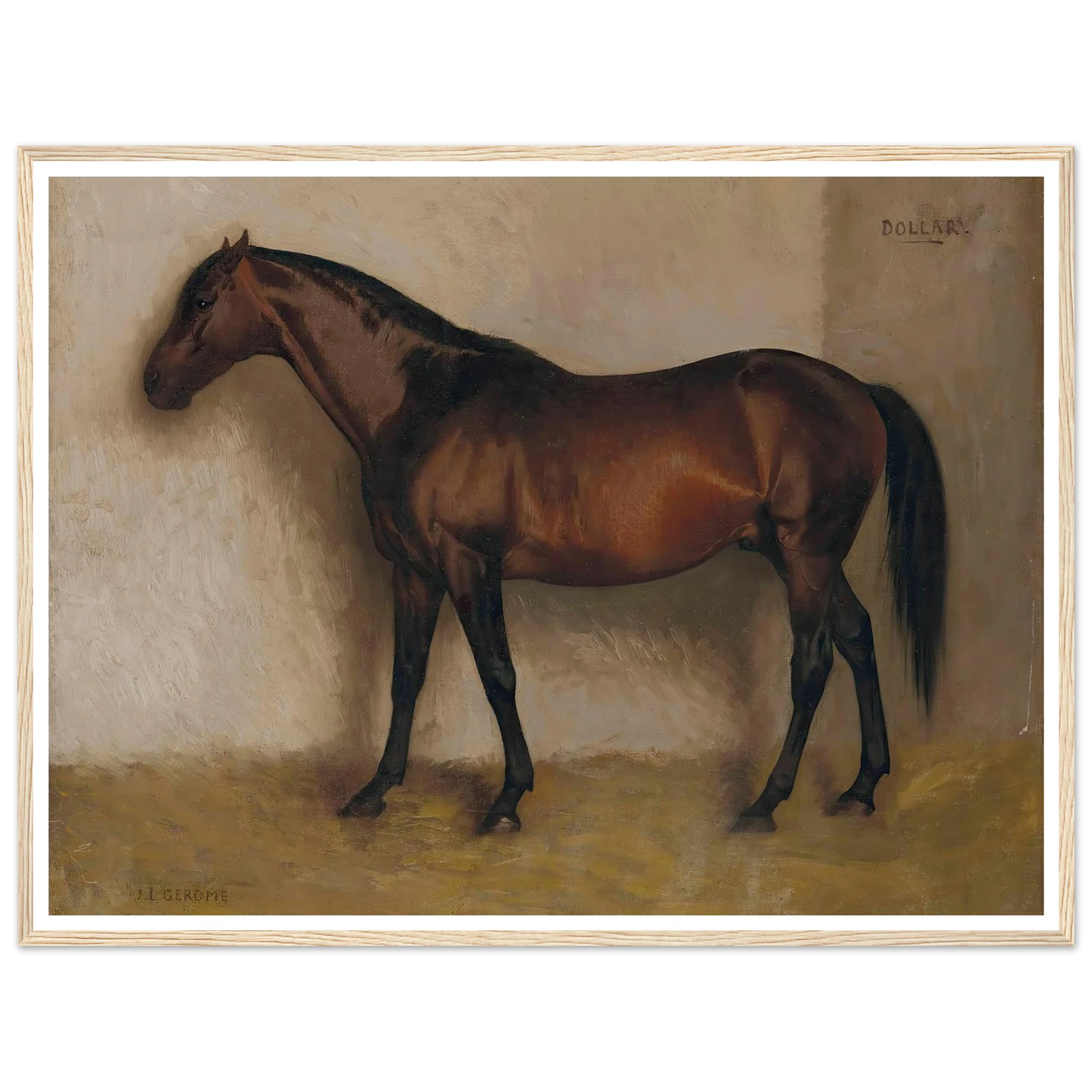 Dollar, a Bay Hunter in a loose Box Art Print | Jean Leon Gerome - Framed Poster - 30x40 cm / 12x16″ - Black frame