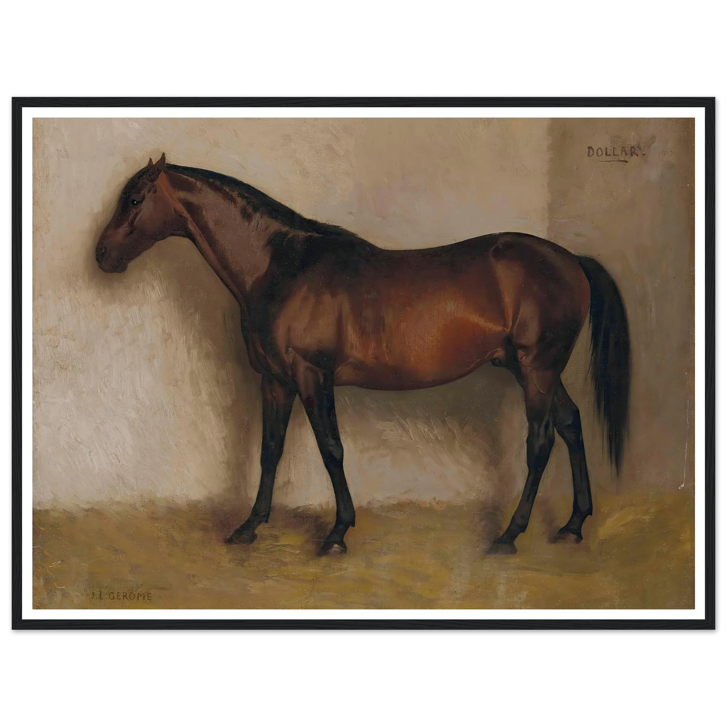 Dollar, a Bay Hunter in a loose Box Art Print | Jean Leon Gerome - Framed Poster - 30x40 cm / 12x16″ - Black frame