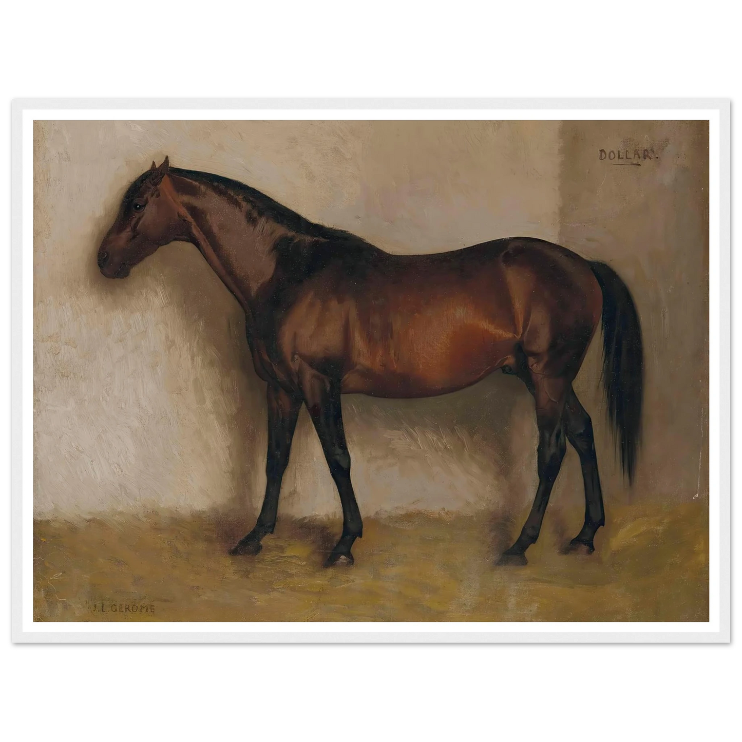 Dollar, a Bay Hunter in a loose Box Art Print | Jean Leon Gerome - Framed Poster - 30x40 cm / 12x16″ - Black frame