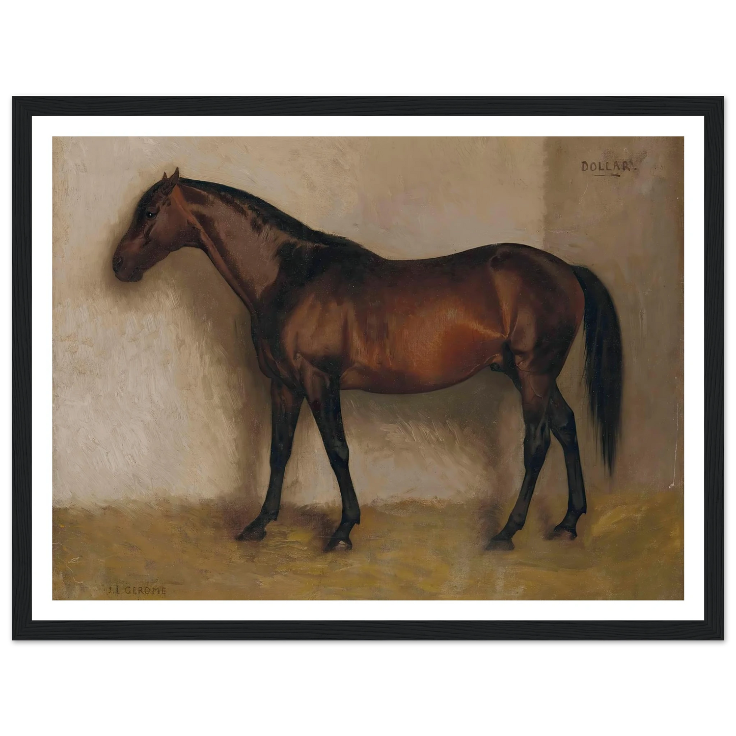 Dollar, a Bay Hunter in a loose Box Art Print | Jean Leon Gerome - Framed Poster - 30x40 cm / 12x16″ - Black frame